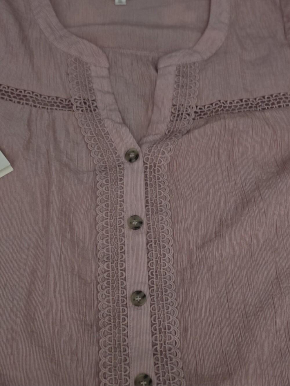 Women's Blouse with Lace Trim - Dusty Mauve PTP 25 shoulder To Hem27 PolySpandex